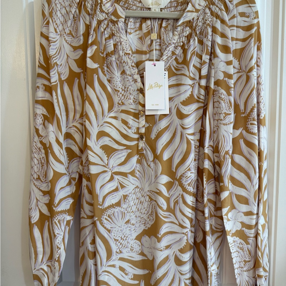 Lilly Pulitzer Leaf Print Long Sleeve Elsa Silk Blouse - NWT